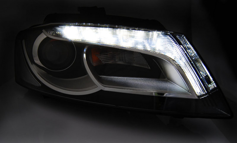 LED Tagfahrlicht Scheinwerfer für Audi A3 8P 08-12 schwarz